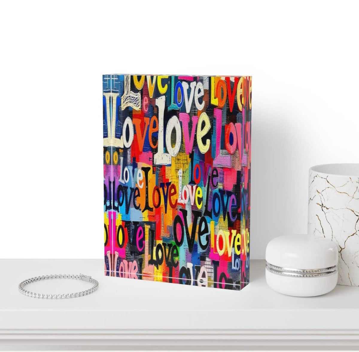 Love Graffiti Crystal Block - Love Table Decor Gift